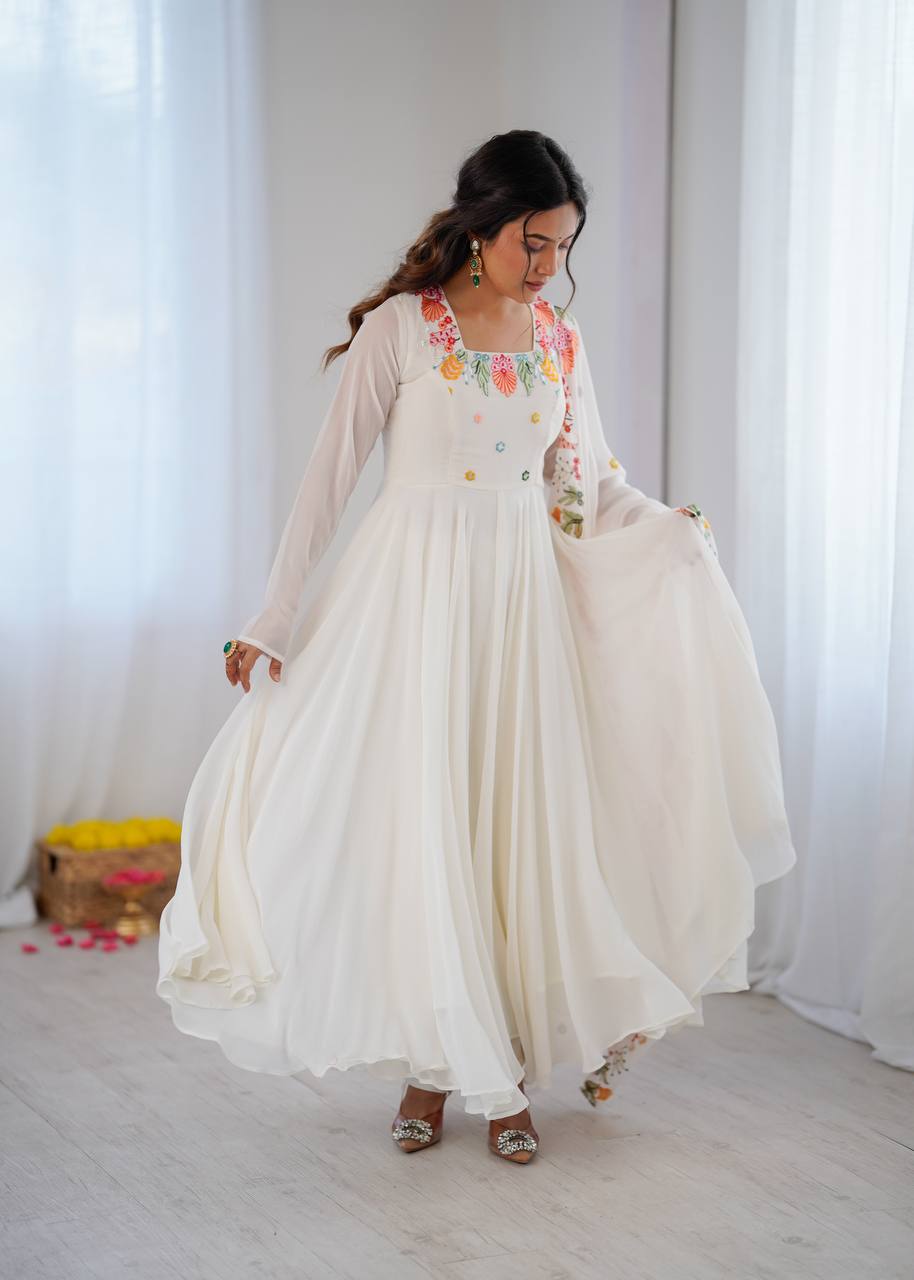 Black Anarkali suit with colorful embroidery