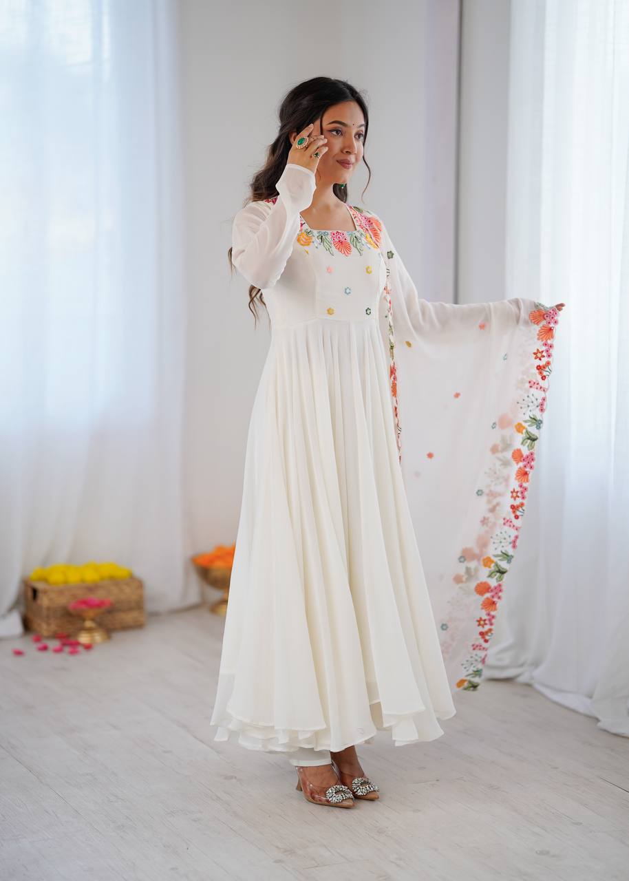 Black Anarkali suit with colorful embroidery