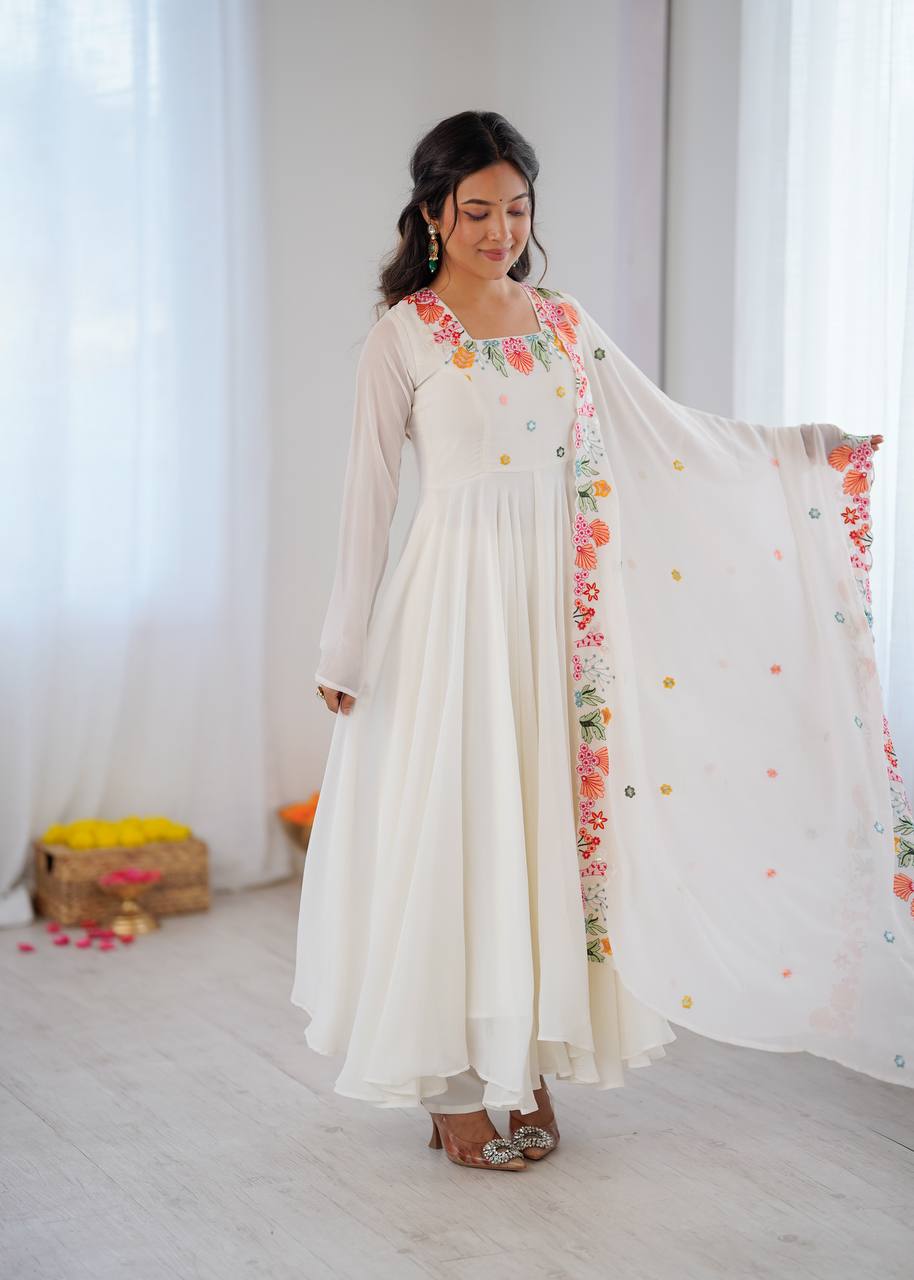 Black Anarkali suit with colorful embroidery