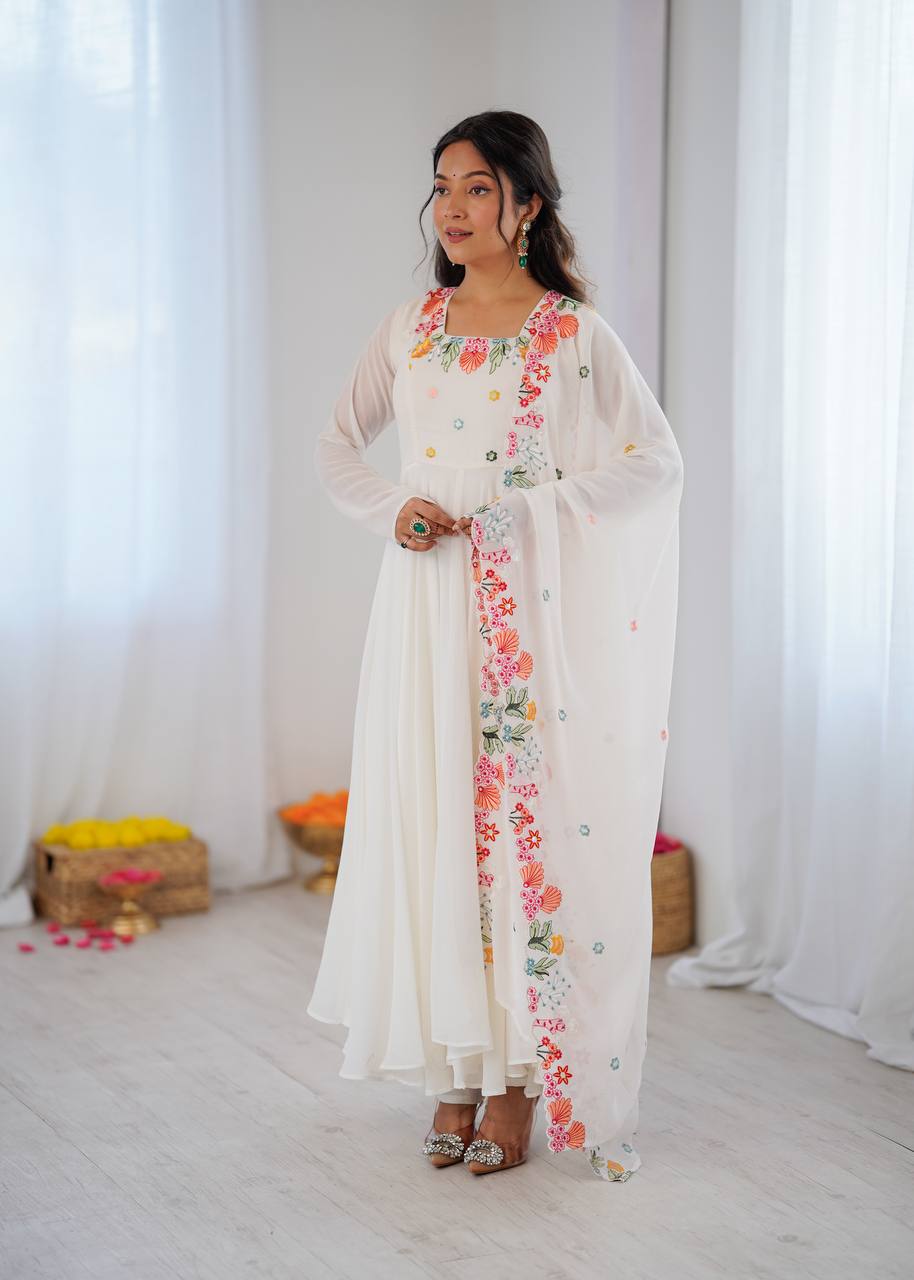 Black Anarkali suit with colorful embroidery