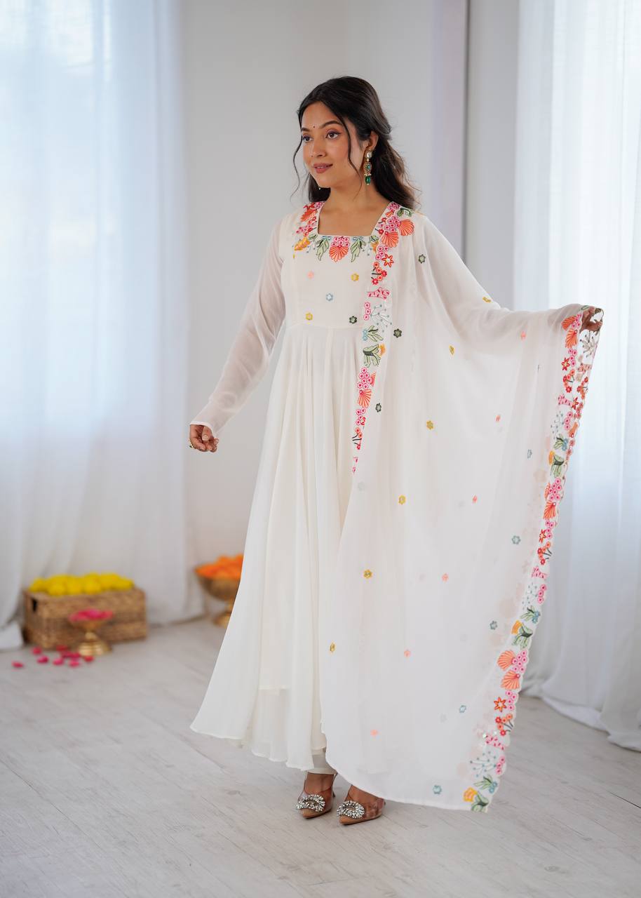 Black Anarkali suit with colorful embroidery