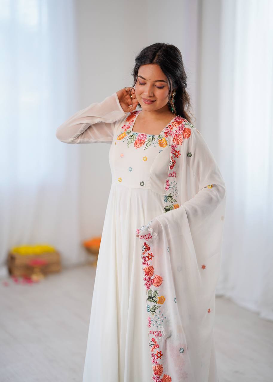 Black Anarkali suit with colorful embroidery
