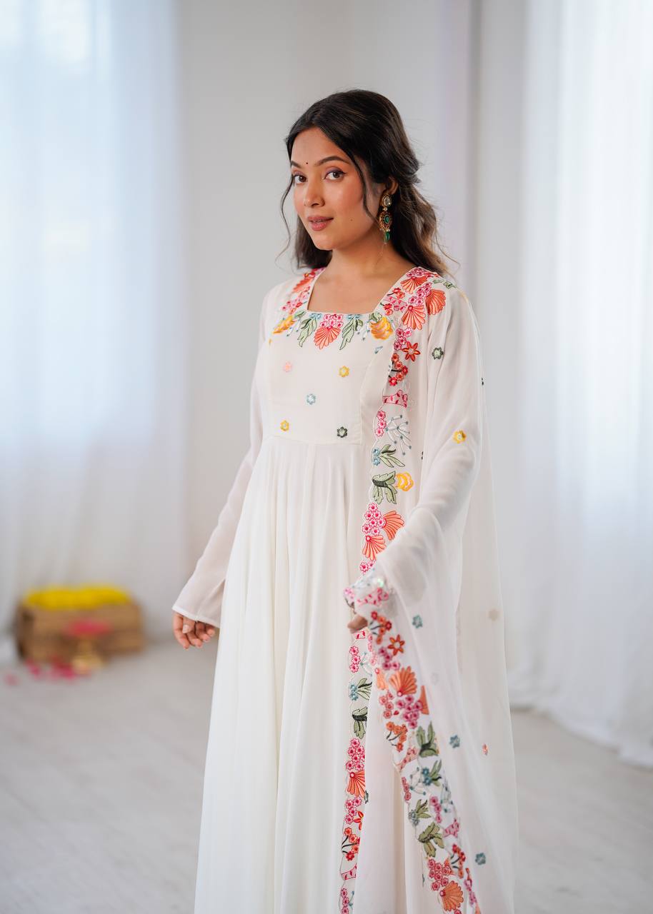Black Anarkali suit with colorful embroidery