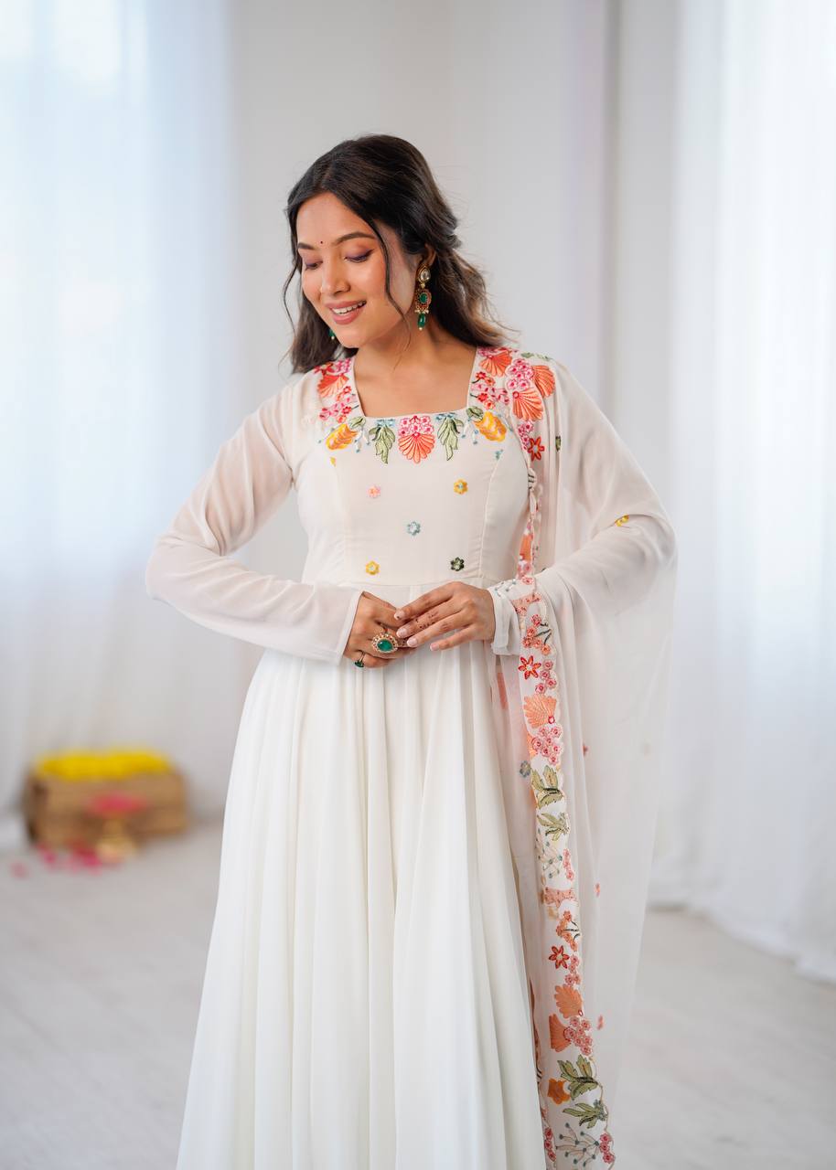 Black Anarkali suit with colorful embroidery