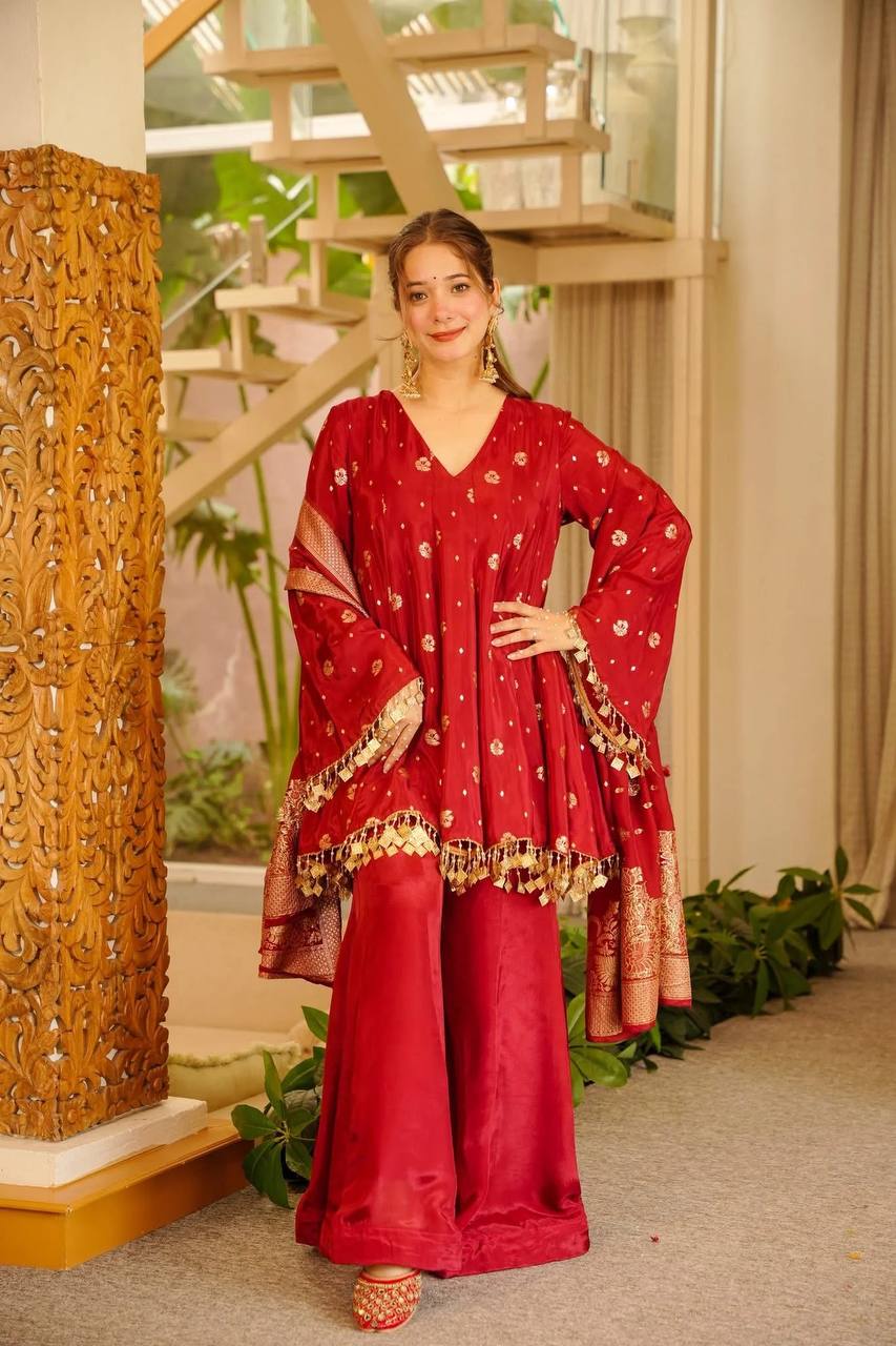 Dazzling Charm A Portrait in Red and Gold