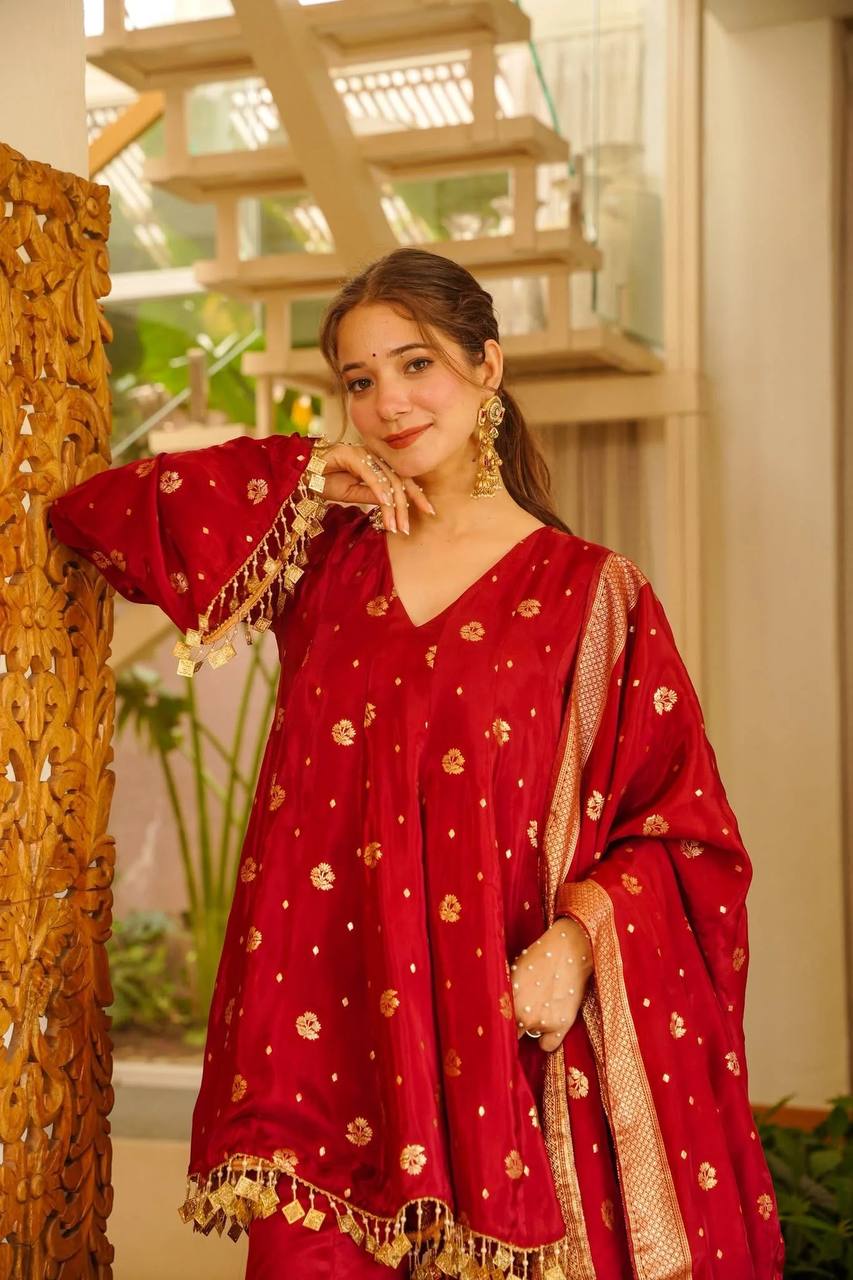 Dazzling Charm A Portrait in Red and Gold