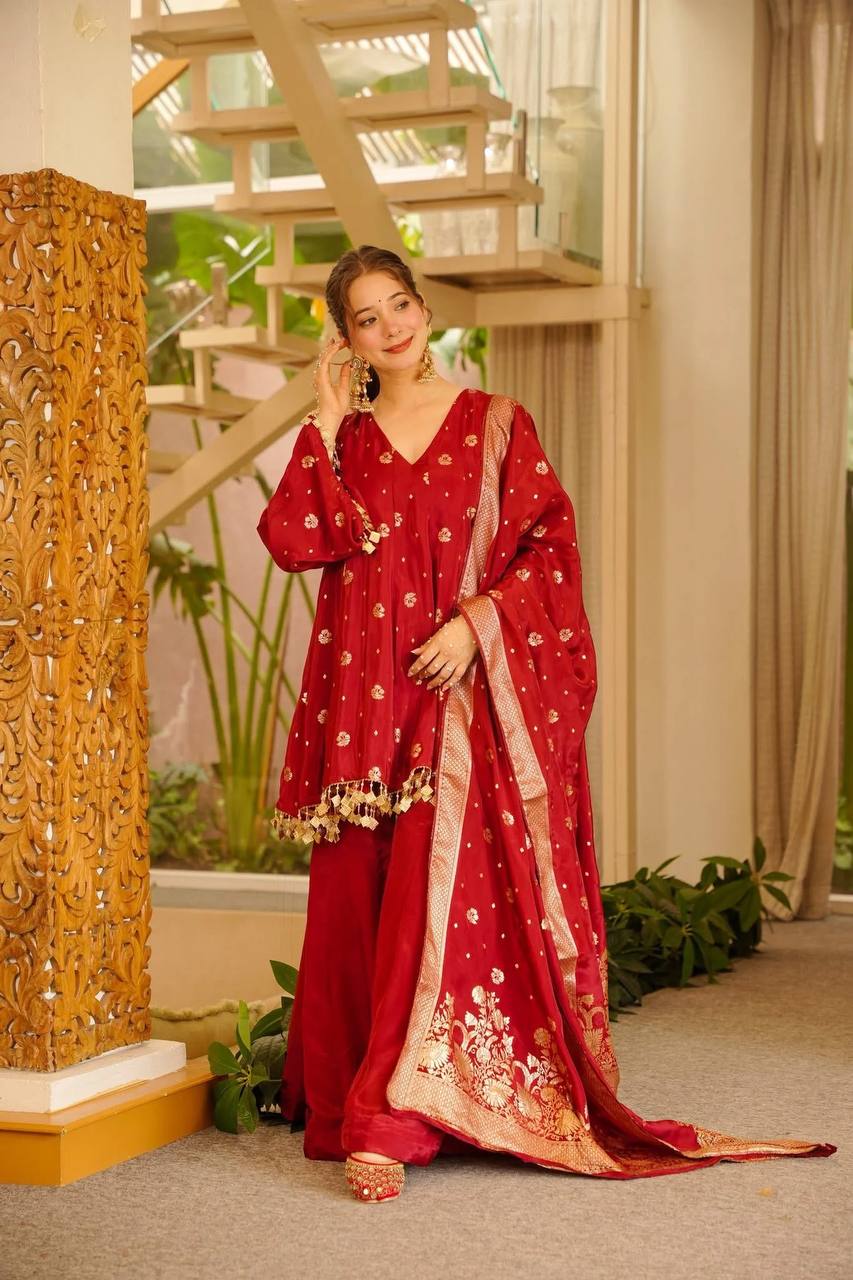 Dazzling Charm A Portrait in Red and Gold