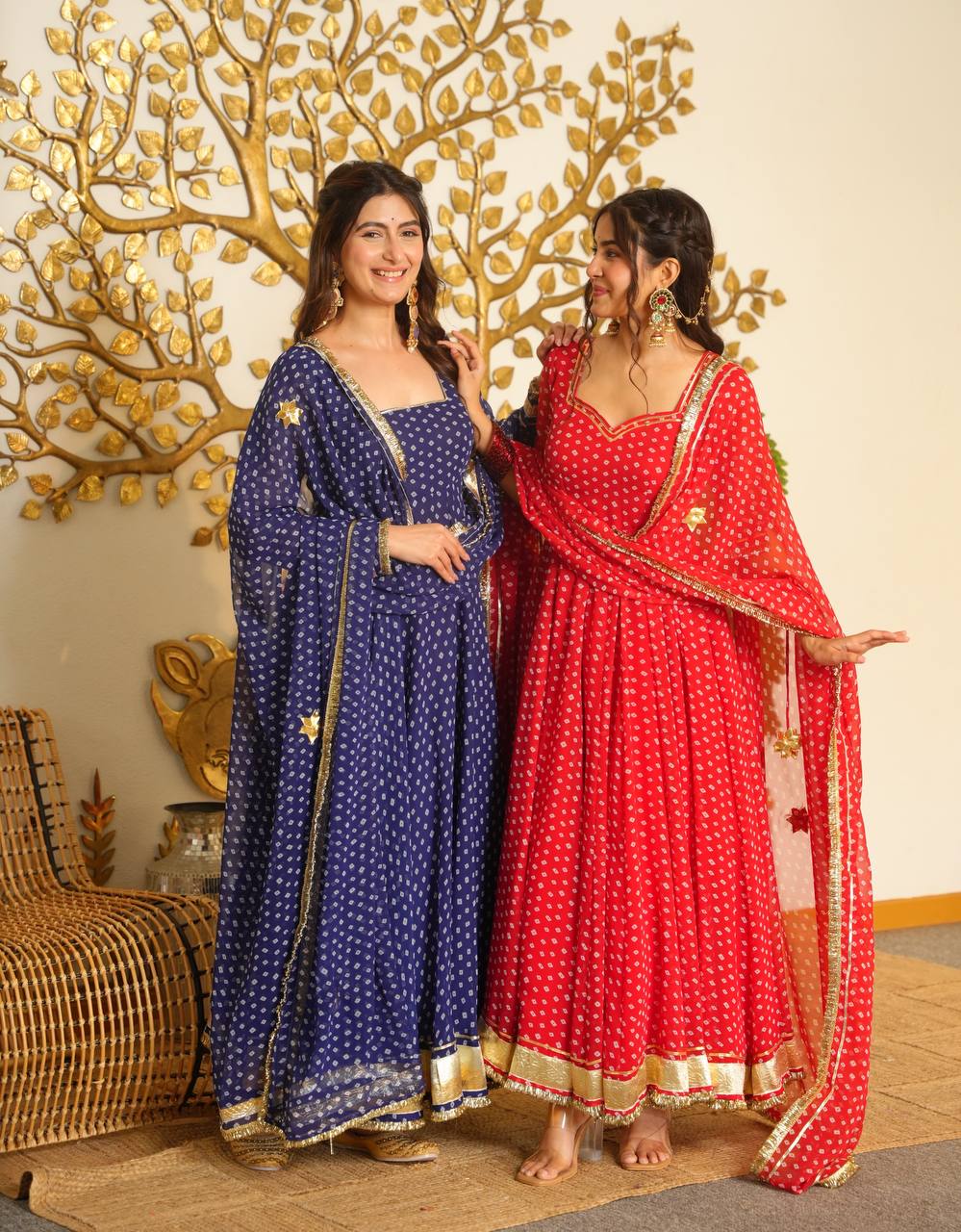 Graceful Indigo Anarkali Dress Adorned with Gold