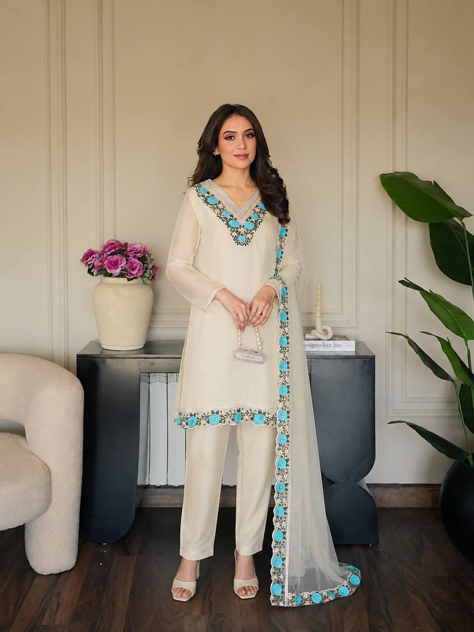 Radiant Sophistication Woman in Green Ensemble