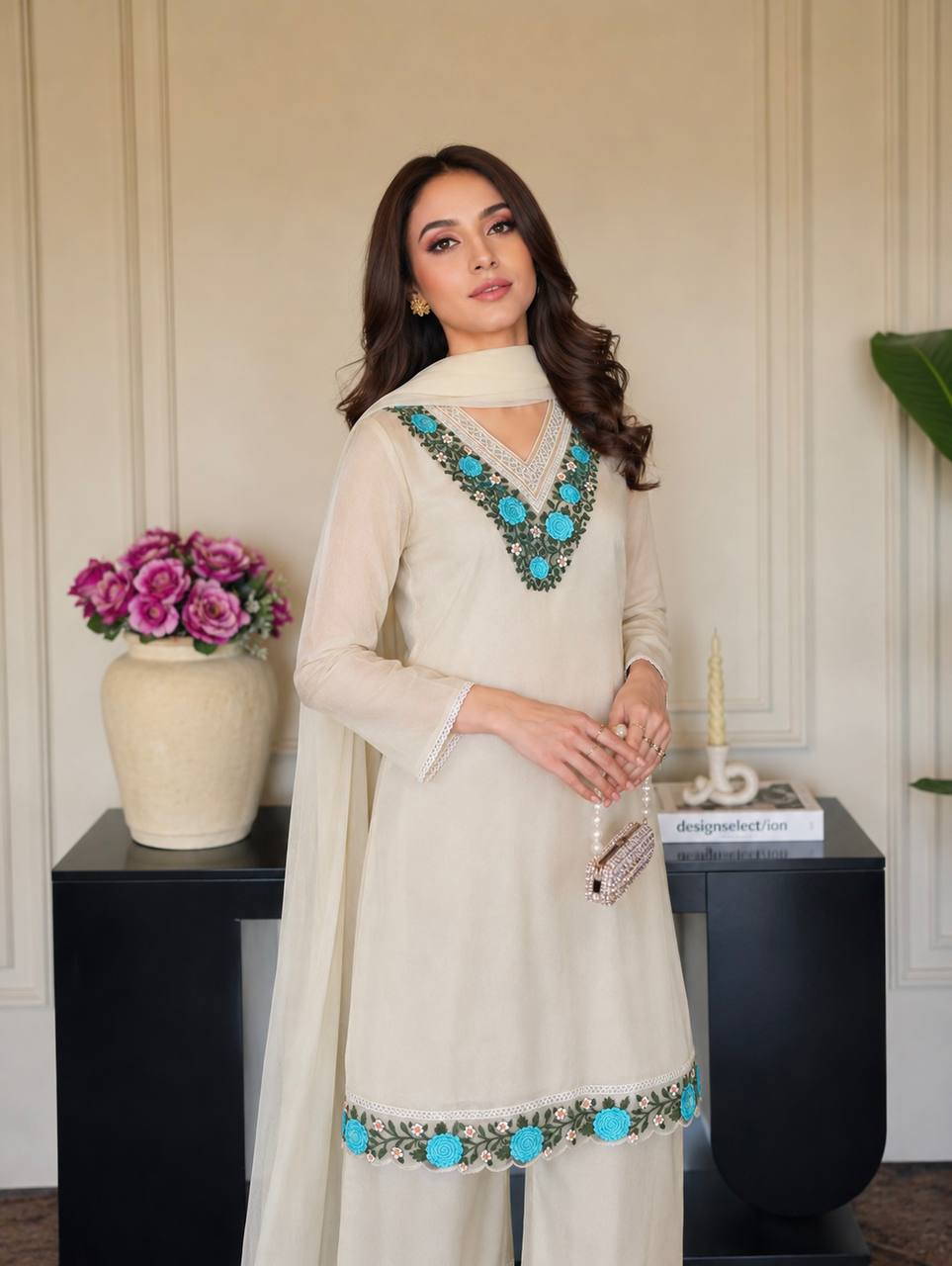 Radiant Sophistication Woman in Green Ensemble