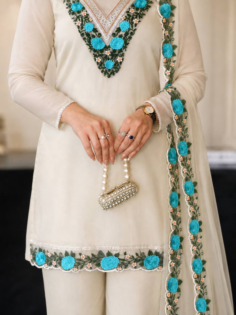 Radiant Sophistication Woman in Green Ensemble