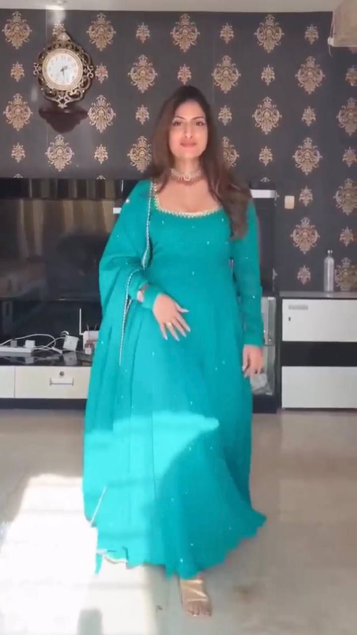 Elegant teal traditional anarkali gown attire