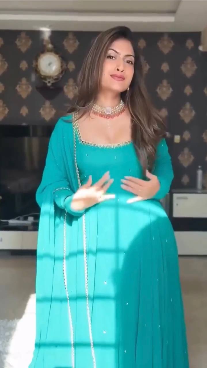 Elegant teal traditional anarkali gown attire