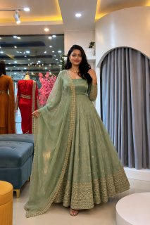 Elegant embroidered anarkali gown with dupatta