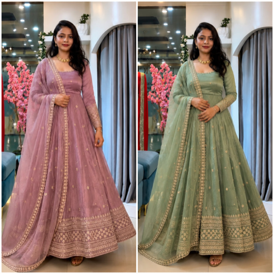 Elegant embroidered anarkali gown with dupatta