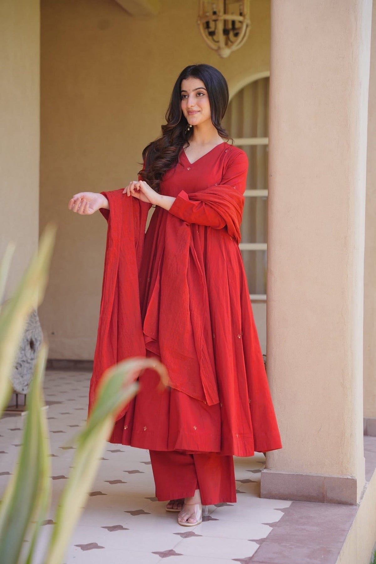 Woman wearing elegant traditional Anarkali suit