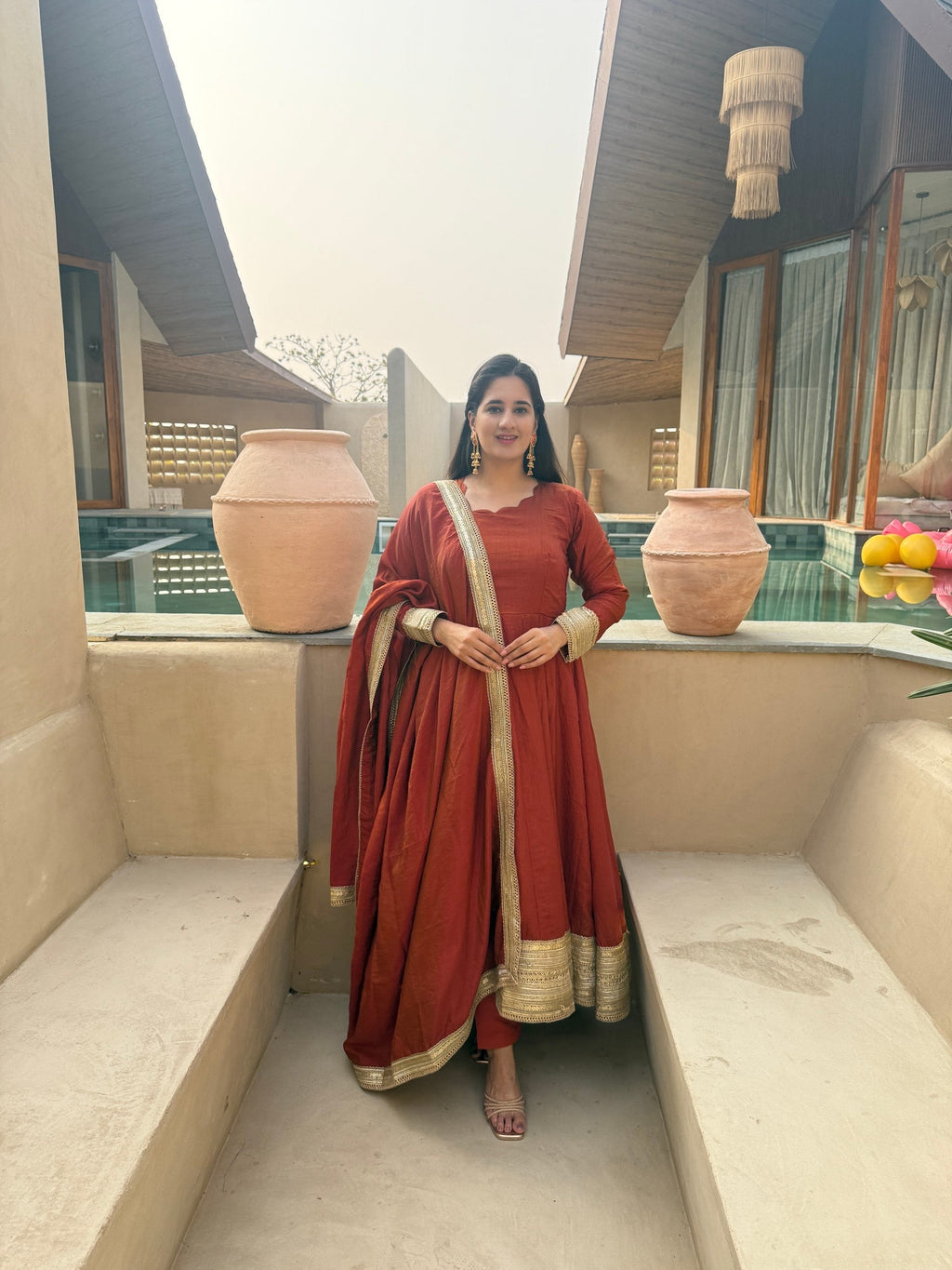 Traditional Orange Anarkali Suit Look