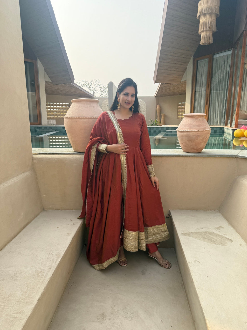 Traditional Orange Anarkali Suit Look