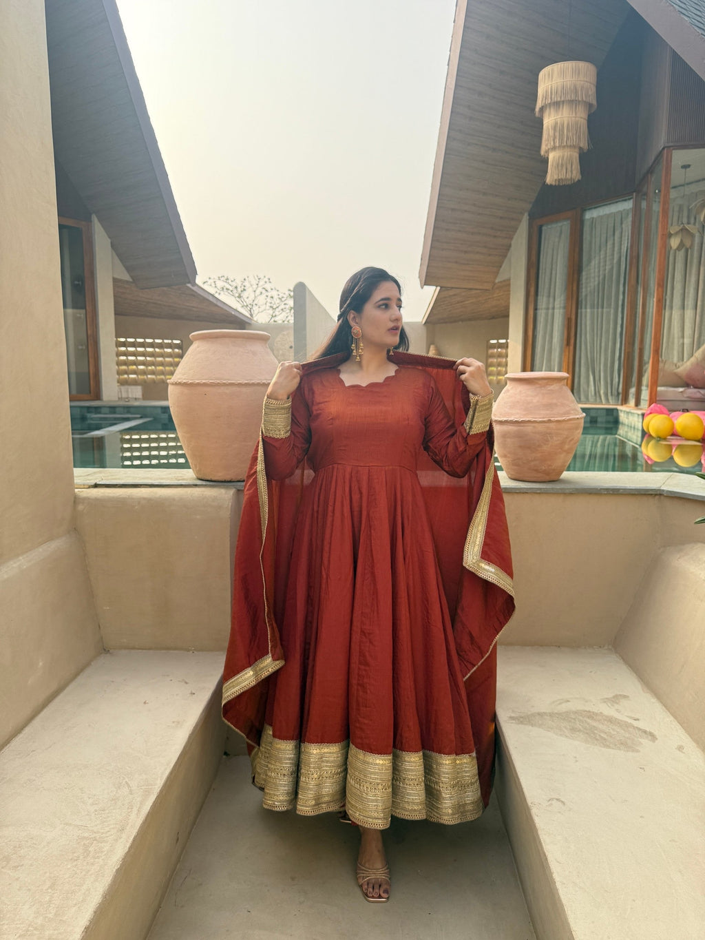Traditional Orange Anarkali Suit Look