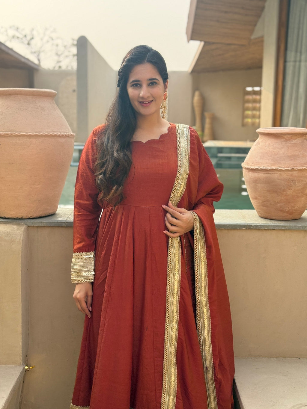 Traditional Orange Anarkali Suit Look