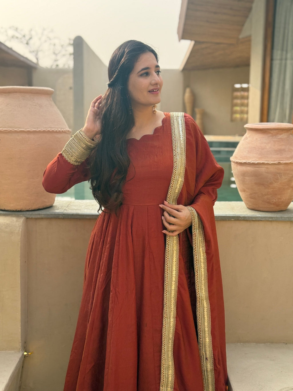 Traditional Orange Anarkali Suit Look