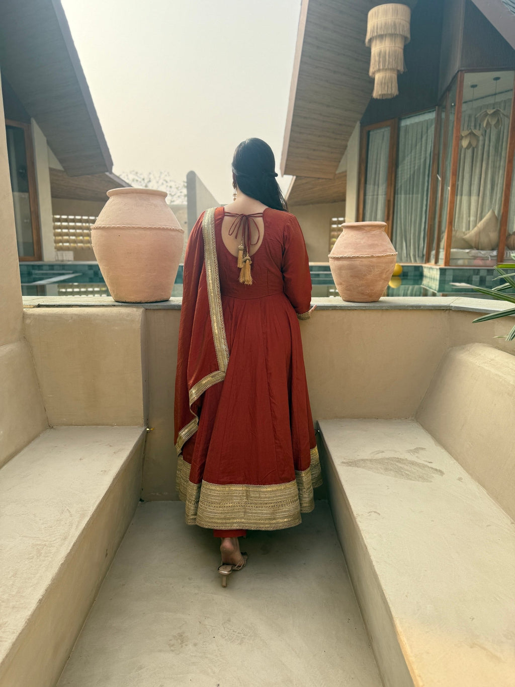 Traditional Orange Anarkali Suit Look