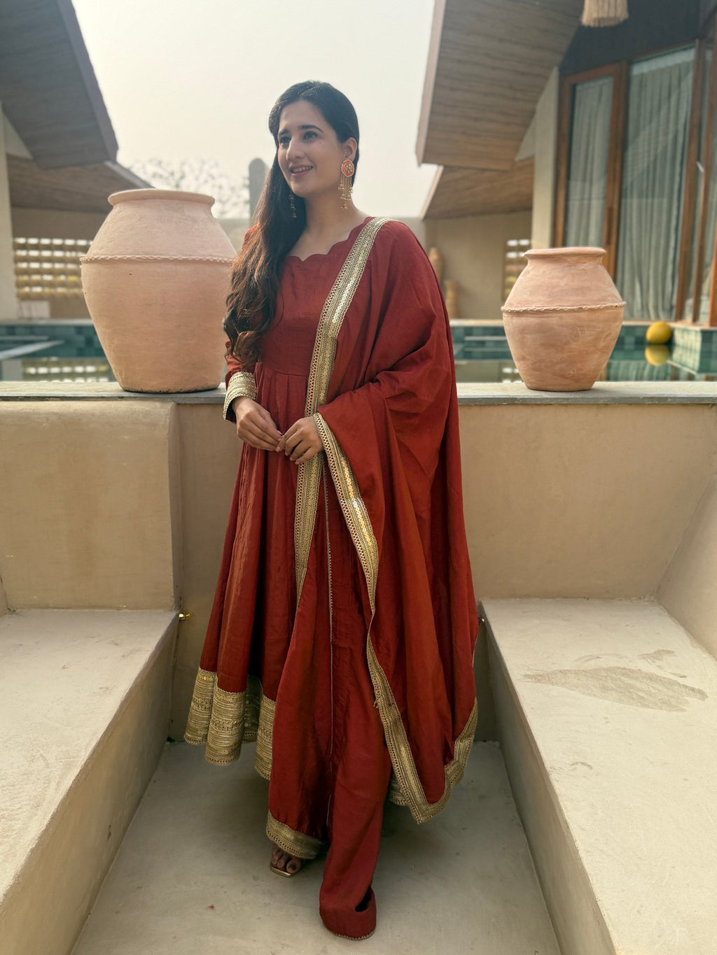 Traditional Orange Anarkali Suit Look