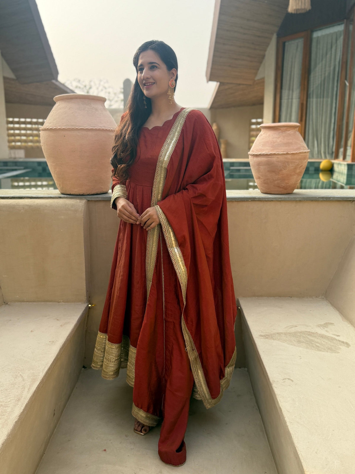 Traditional Orange Anarkali Suit Look