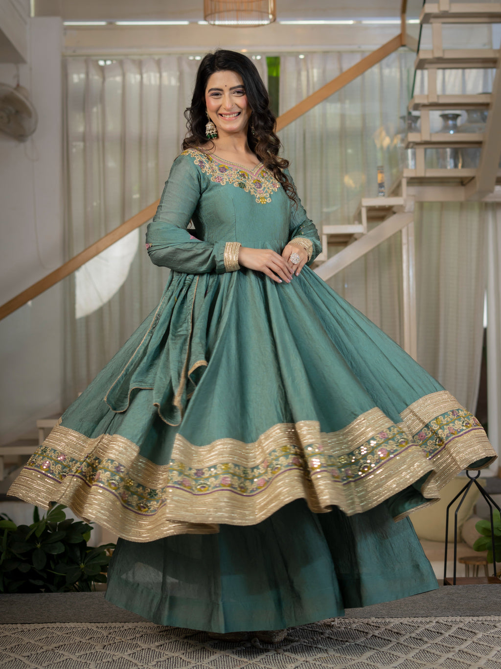 Regal Sage Embroidered Anarkali Ensemble