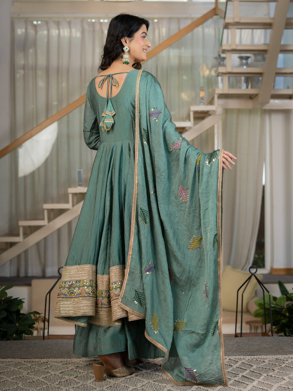 Regal Sage Embroidered Anarkali Ensemble