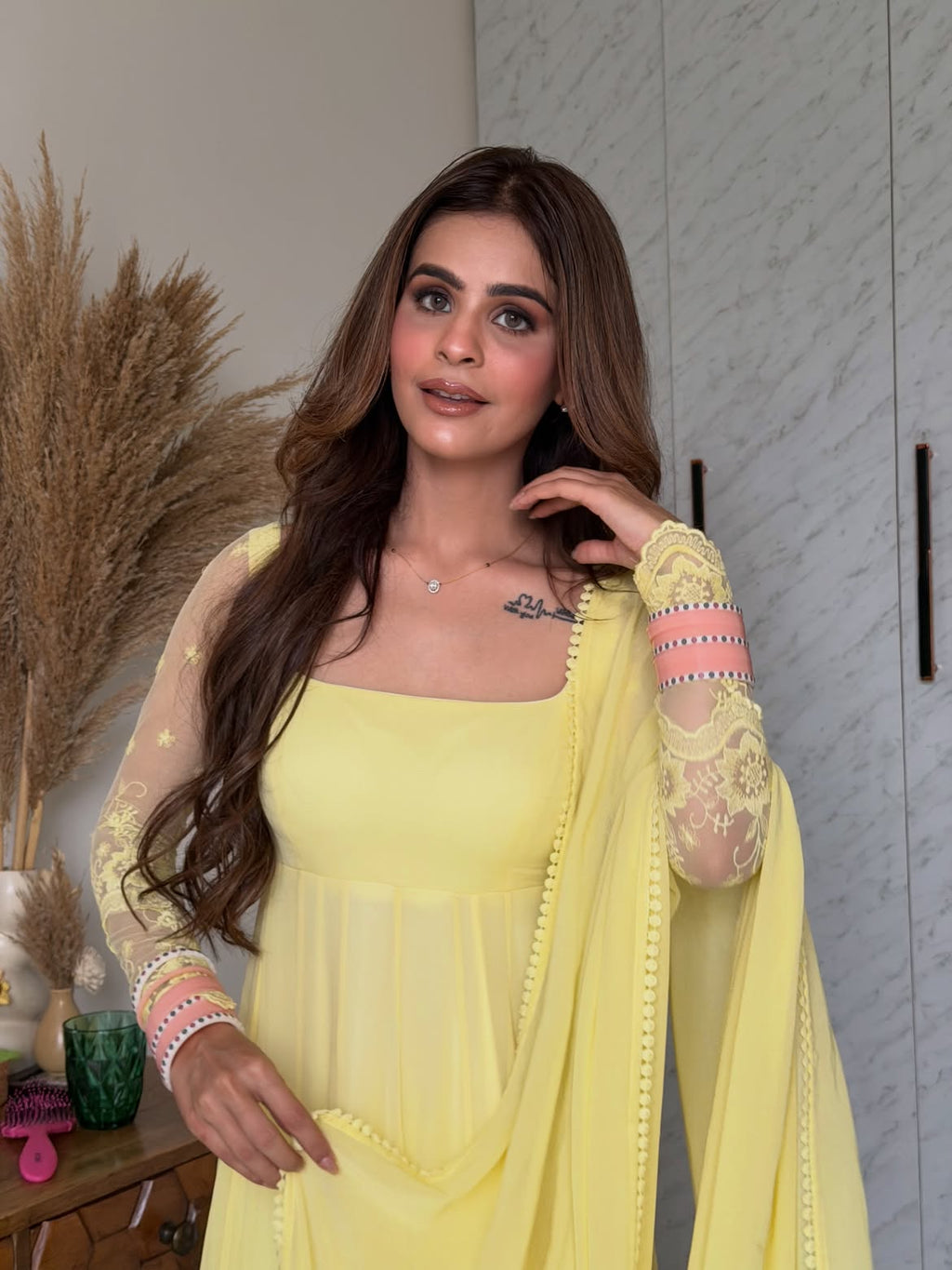 Radiant Yellow Georgette Embroidered Suit Elegance
