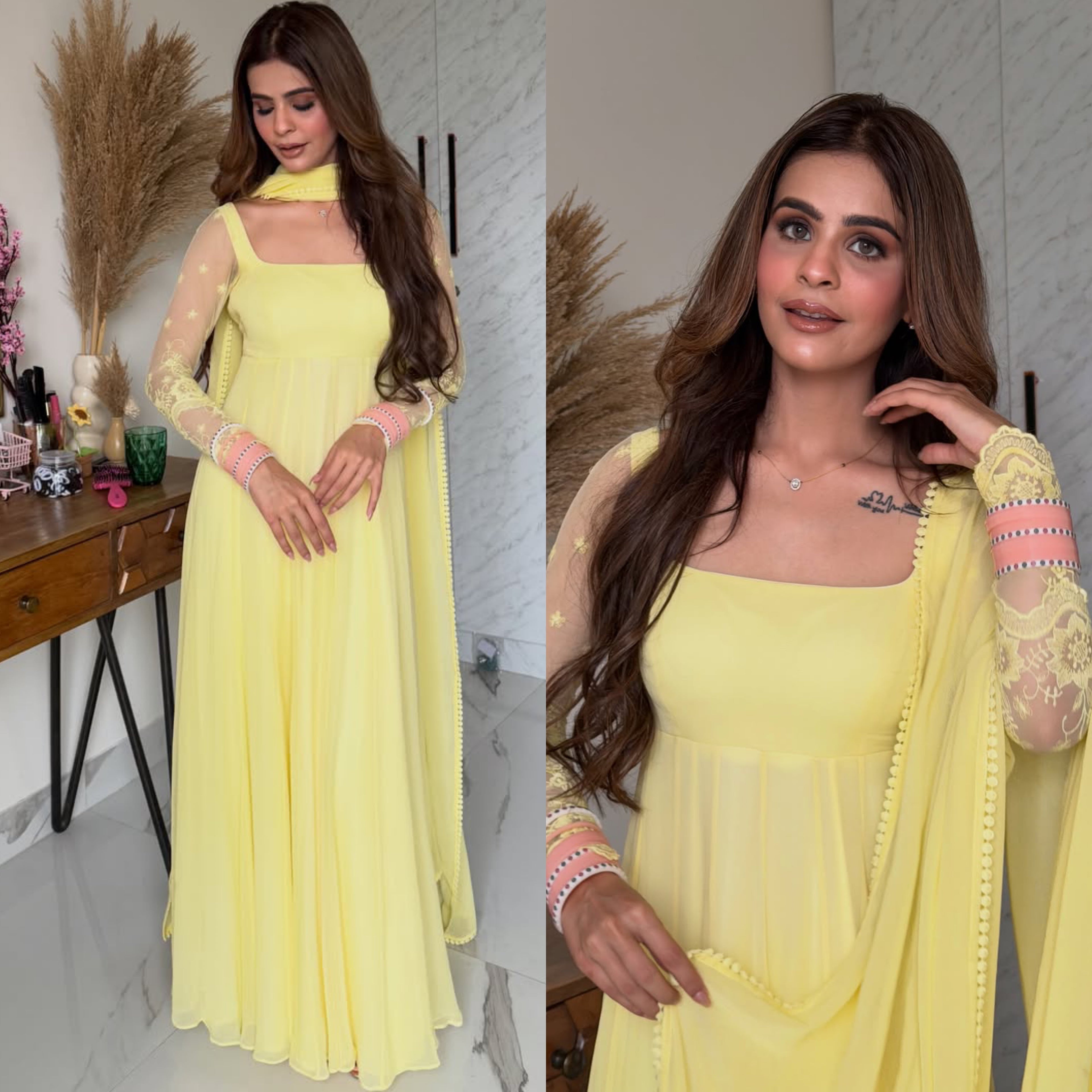 Radiant Yellow Georgette Embroidered Suit Elegance