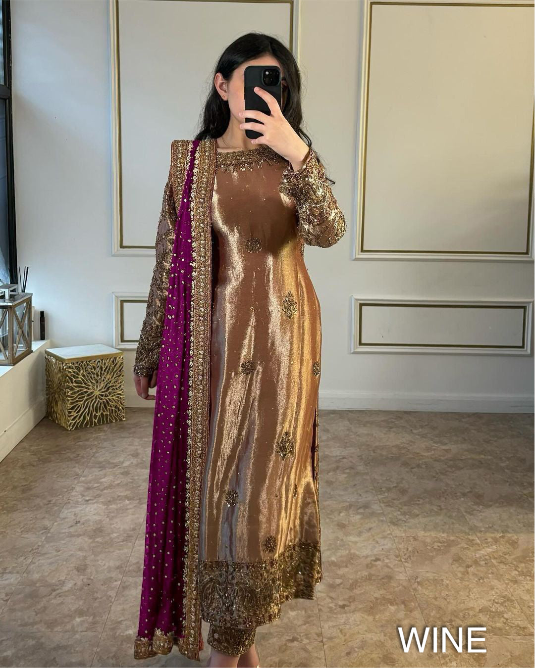 Glamorous metallic embroidered ethnic partywear ensemble