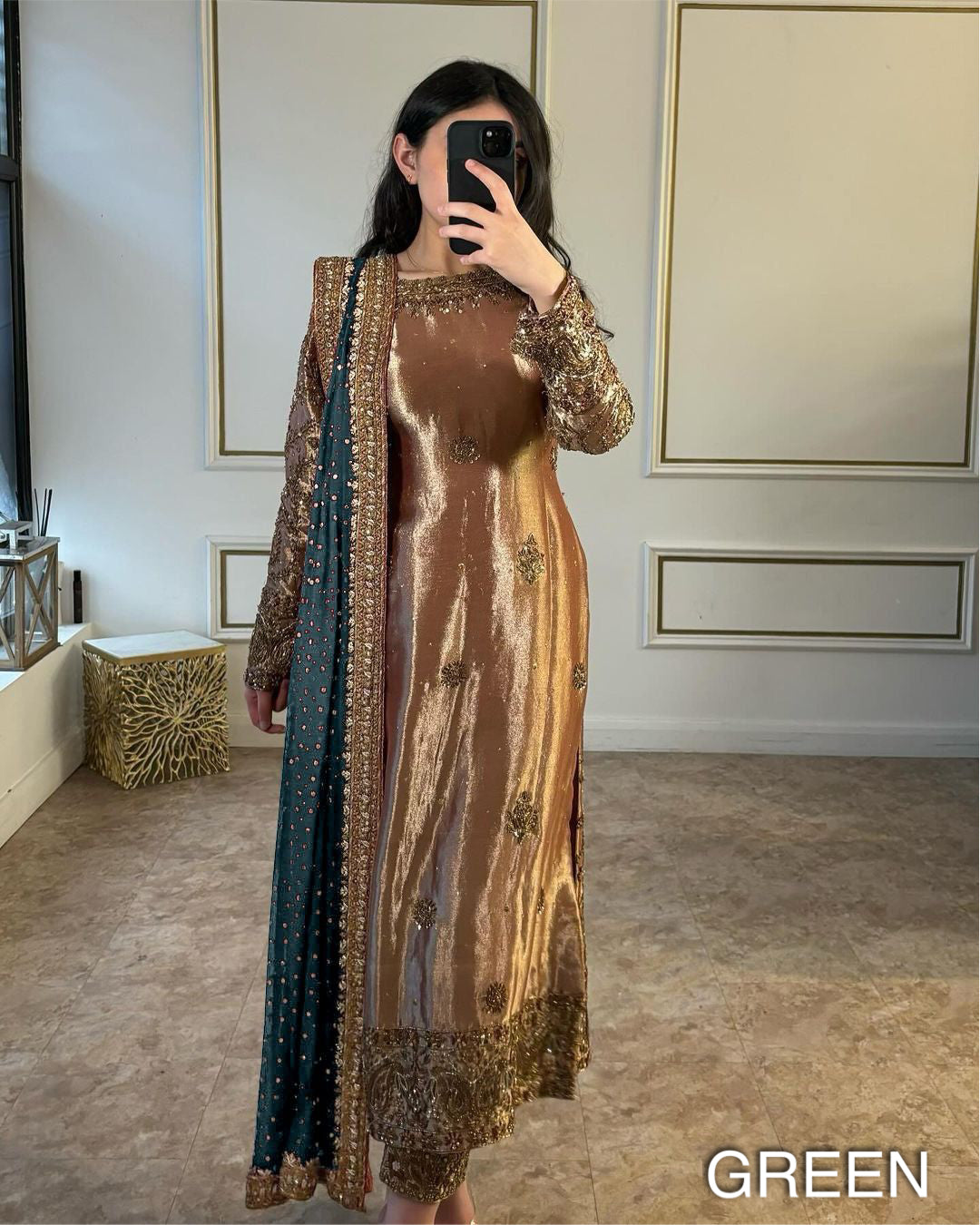 Glamorous metallic embroidered ethnic partywear ensemble