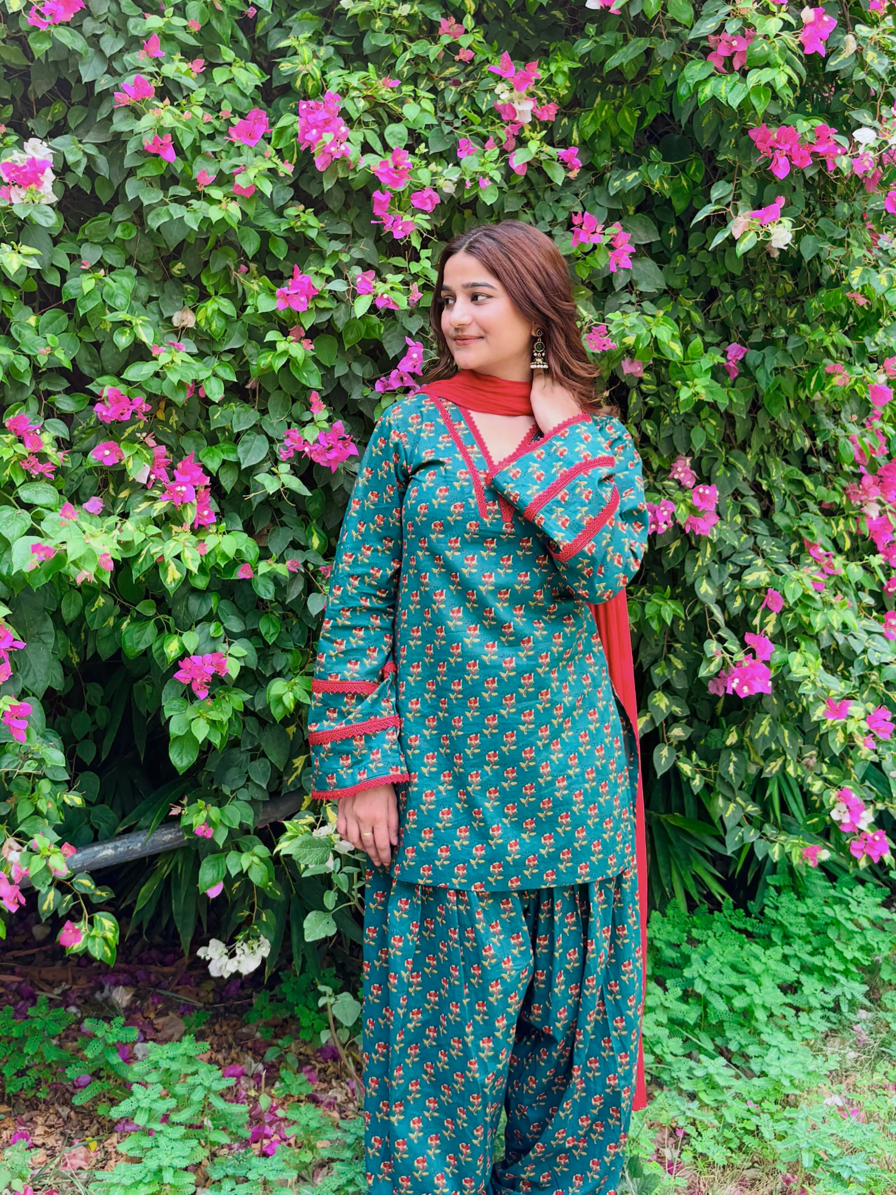 Casual Green Printed Patiala Salwar Suit