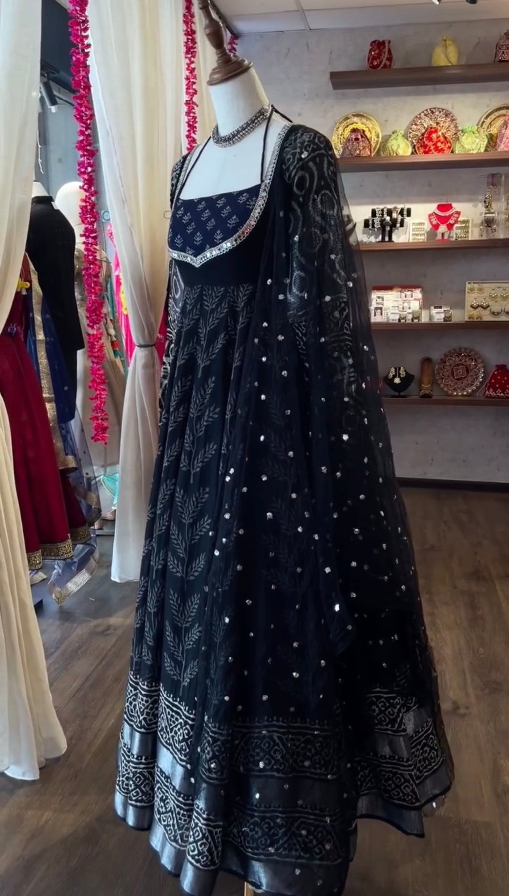 Classic Neavy Blue Print Muslin Cotton Anarkali Set