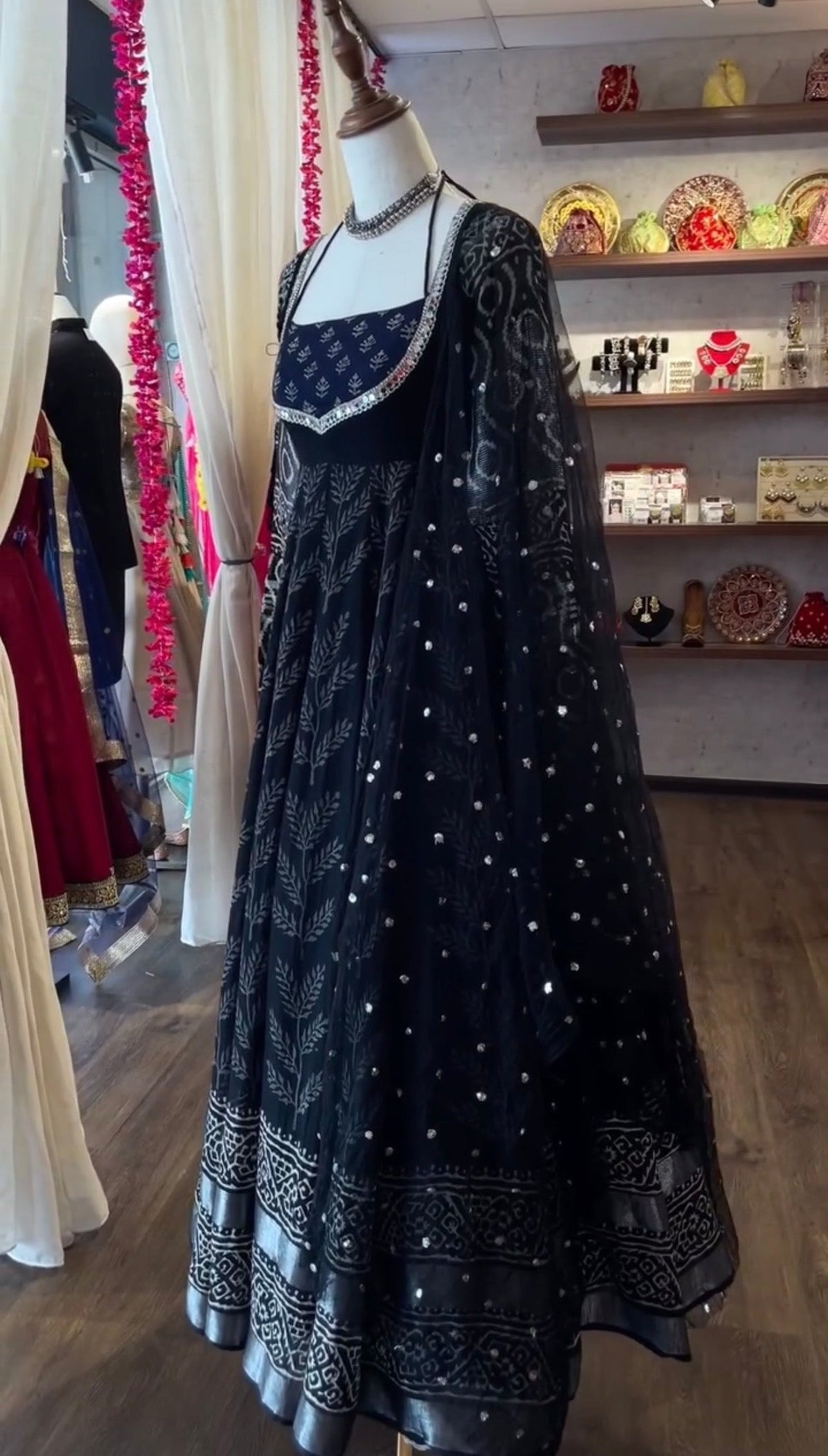 Classic Neavy Blue Print Muslin Cotton Anarkali Set