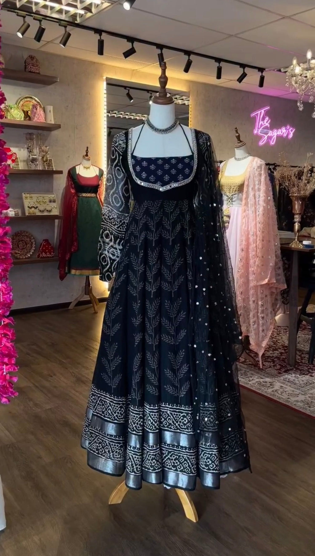 Classic Neavy Blue Print Muslin Cotton Anarkali Set
