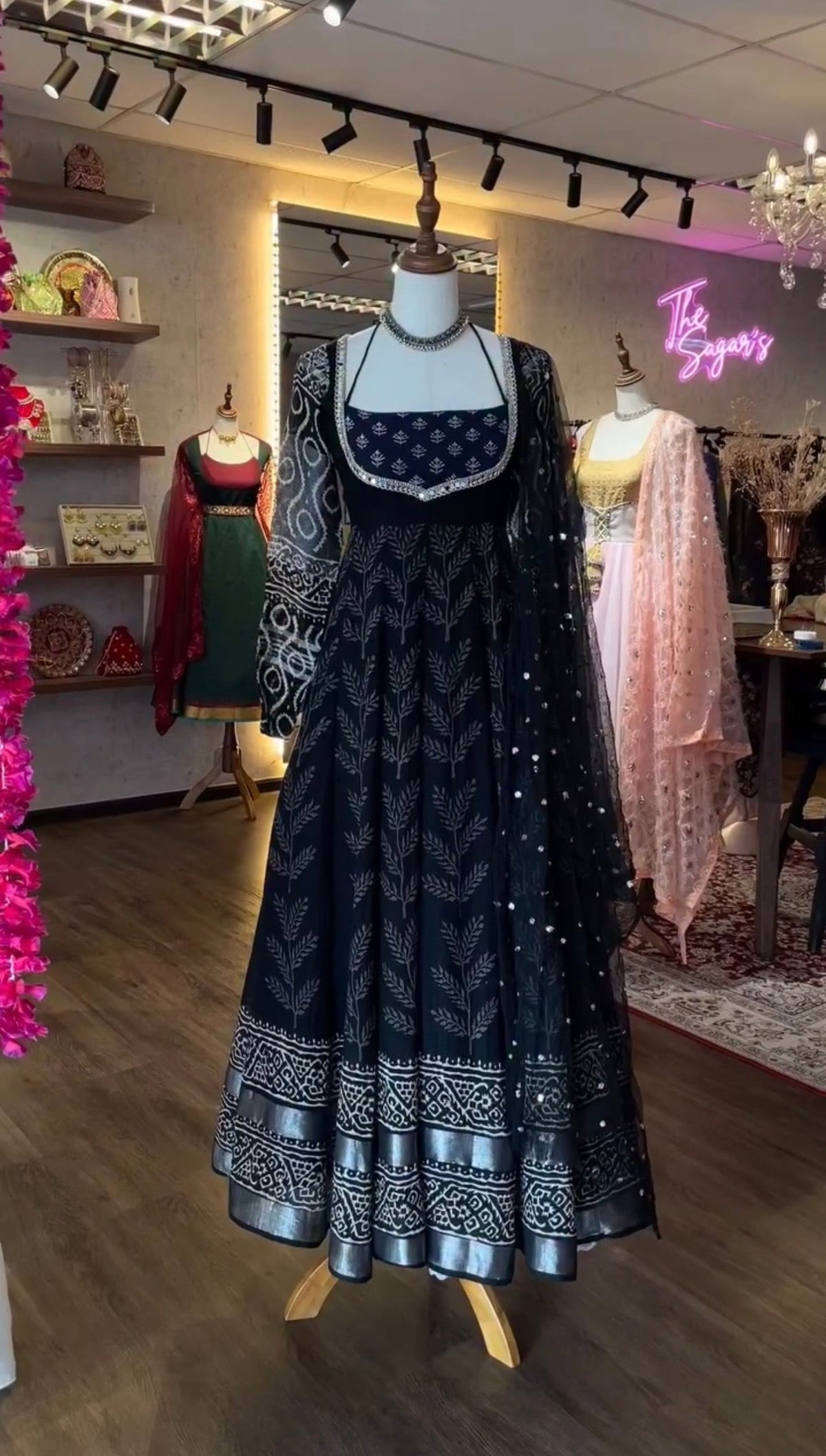 Classic Neavy Blue Print Muslin Cotton Anarkali Set