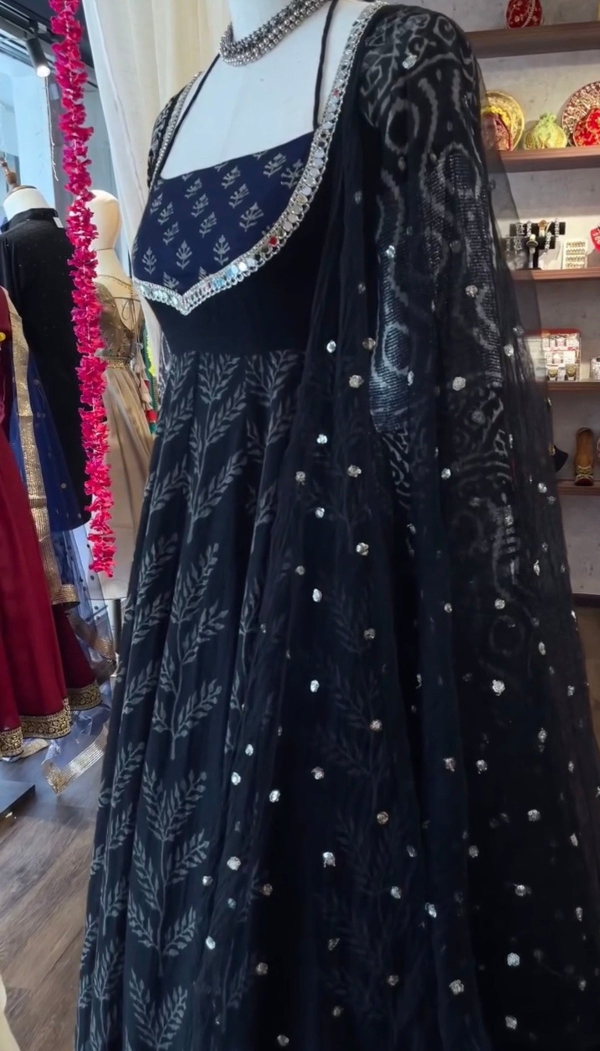 Classic Neavy Blue Print Muslin Cotton Anarkali Set