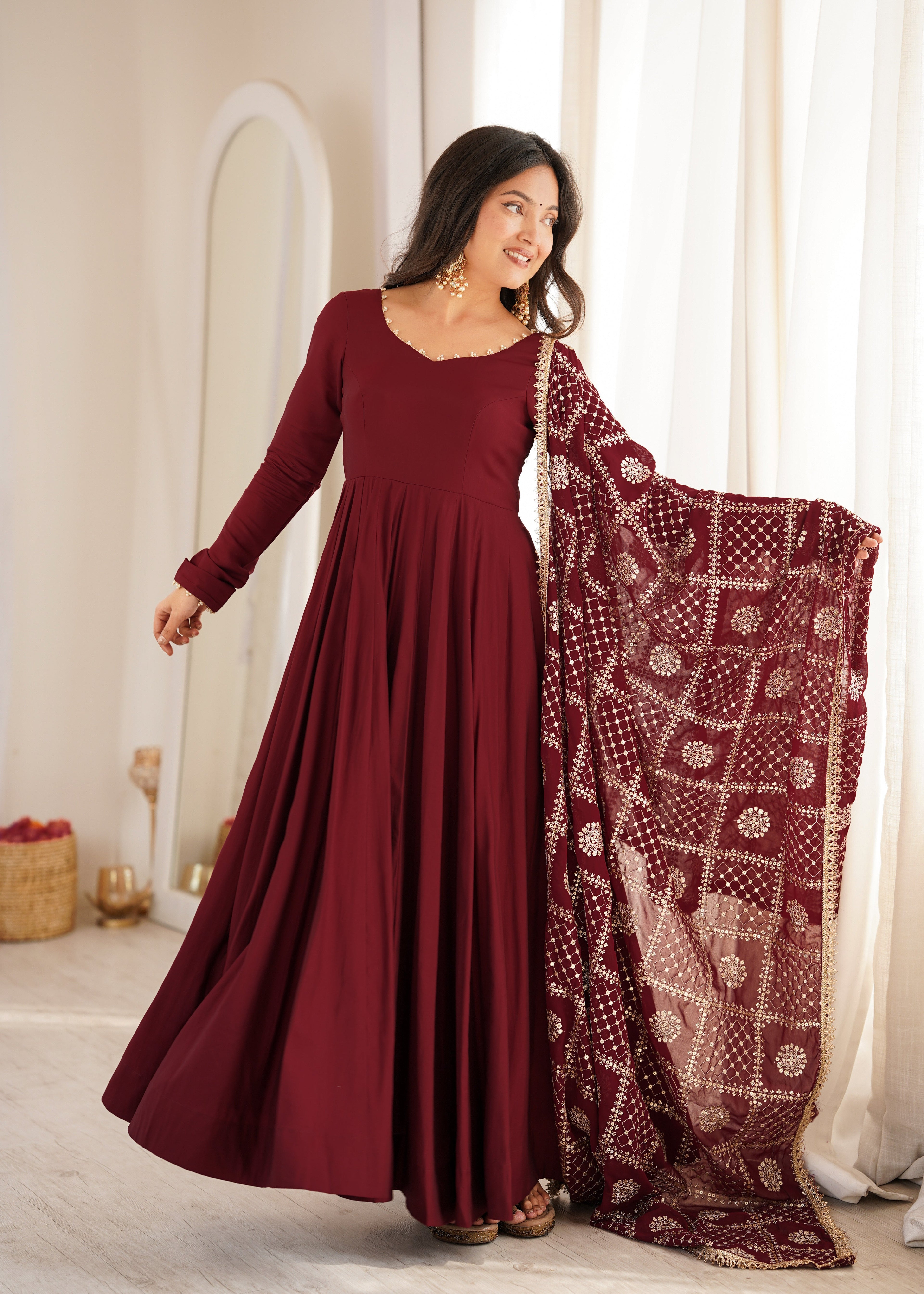 Captivating Charm Maroon Dress in the Spotlight