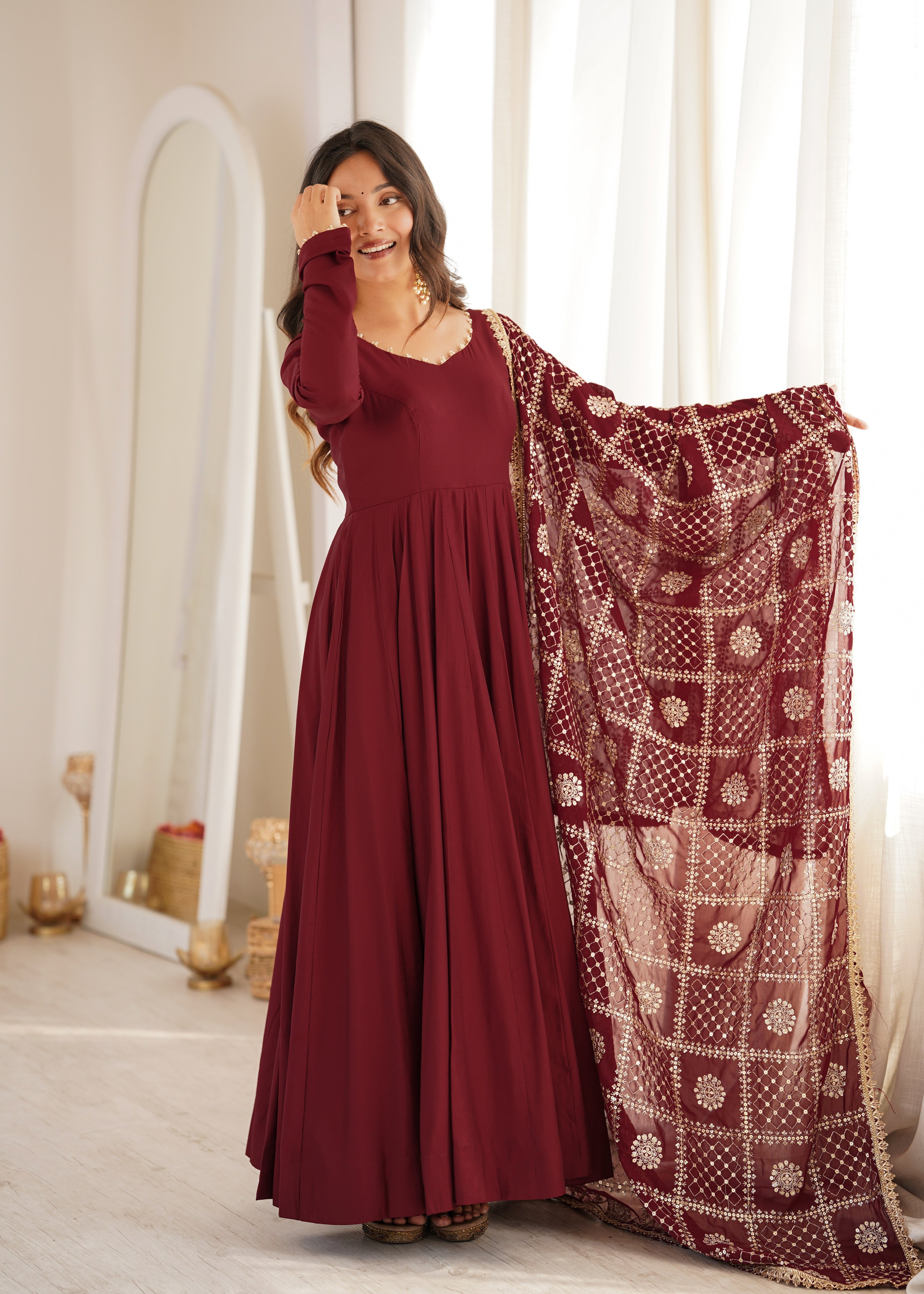 Captivating Charm Maroon Dress in the Spotlight