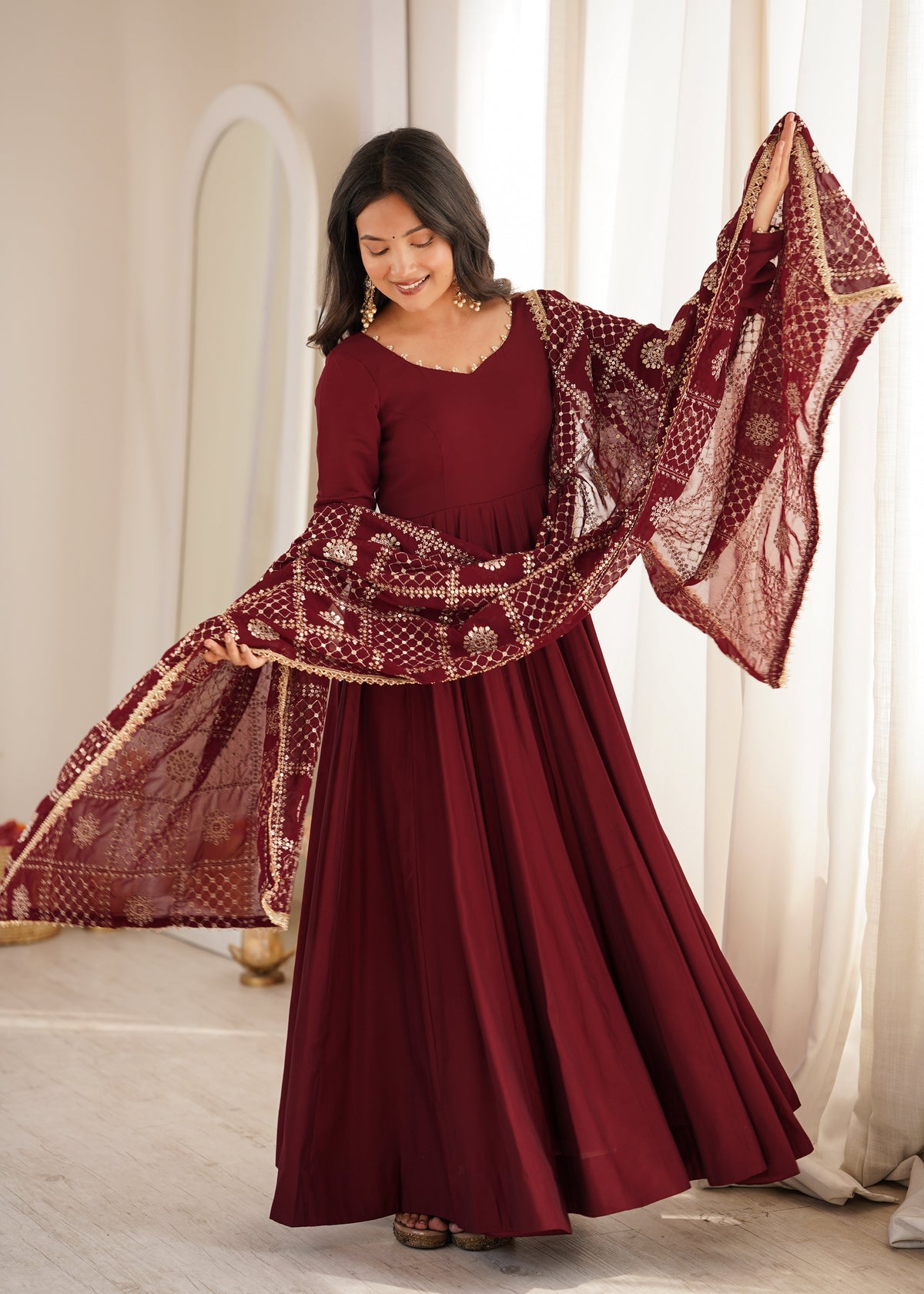 Captivating Charm Maroon Dress in the Spotlight