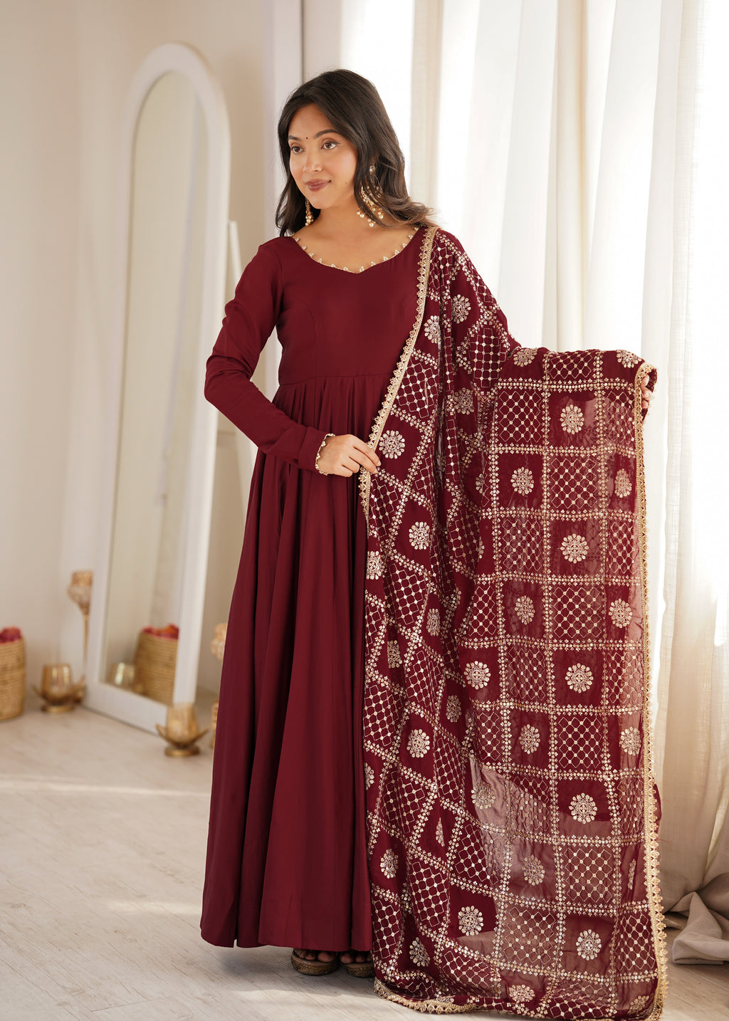 Captivating Charm Maroon Dress in the Spotlight