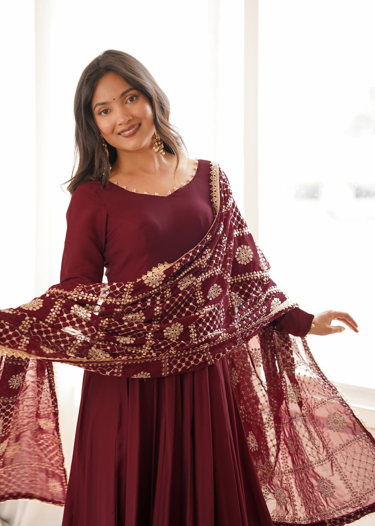 Captivating Charm Maroon Dress in the Spotlight