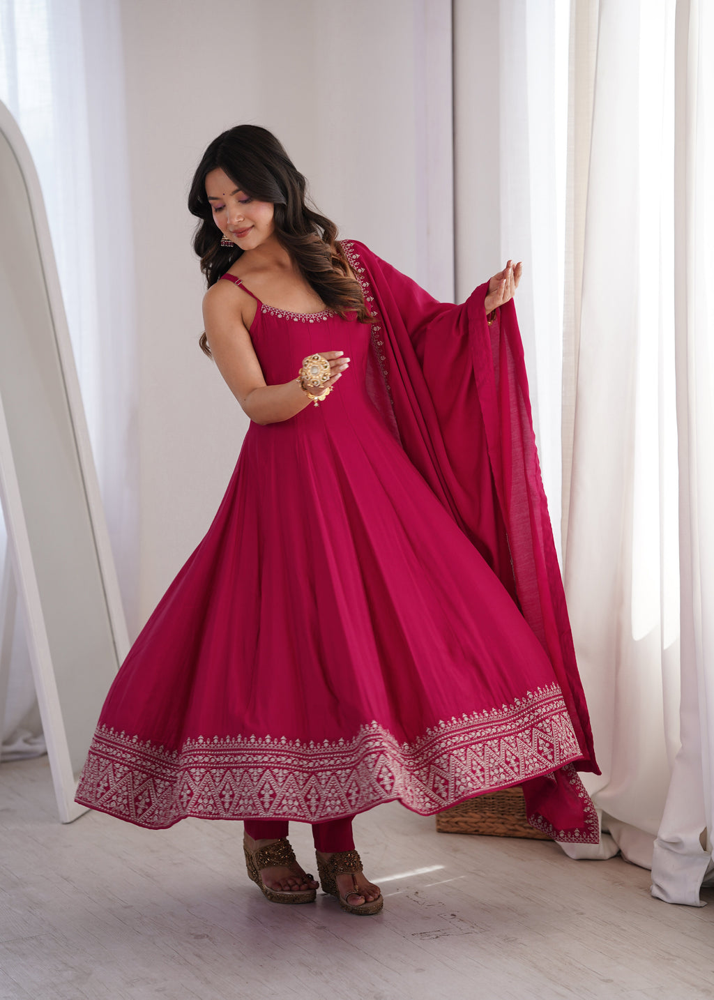 Elegant Pink Anarkali Dress for Women