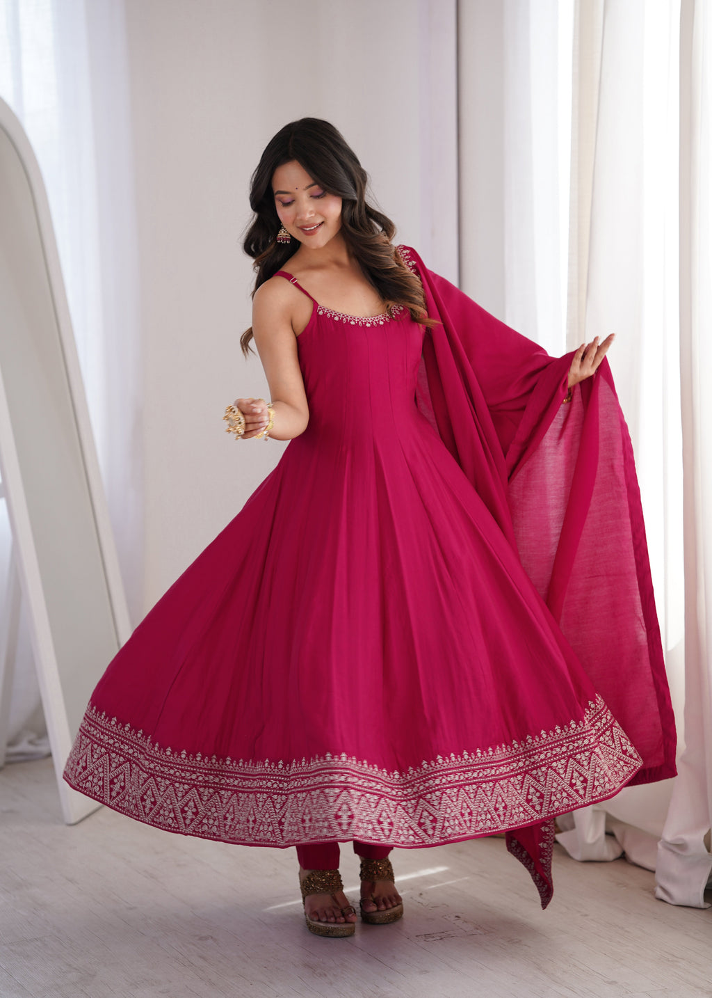 Elegant Pink Anarkali Dress for Women