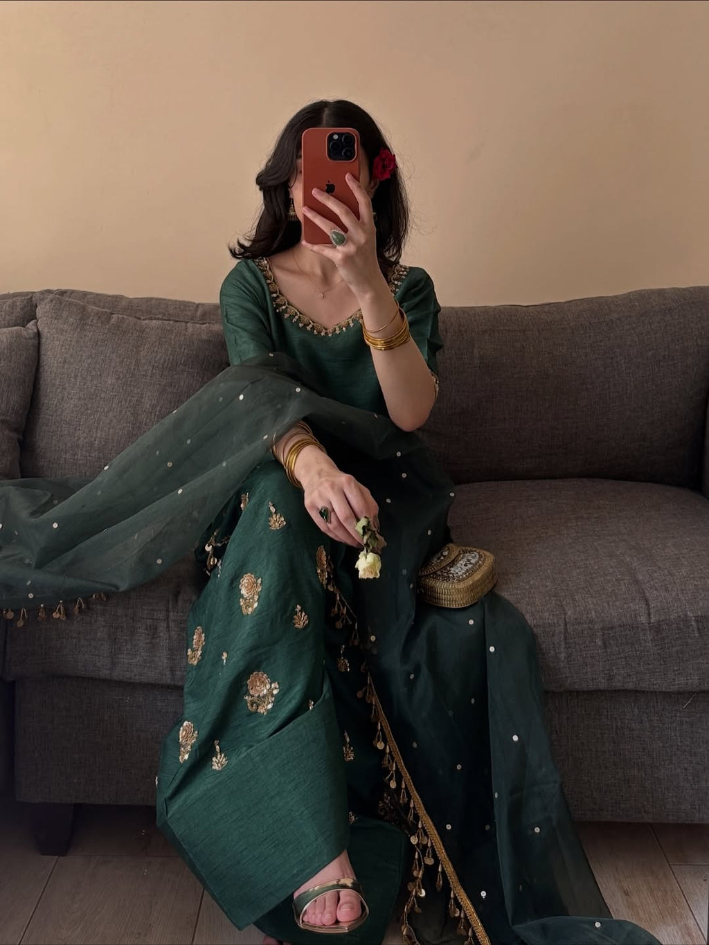 Embroidered Green Salwar Suit With Dupatta