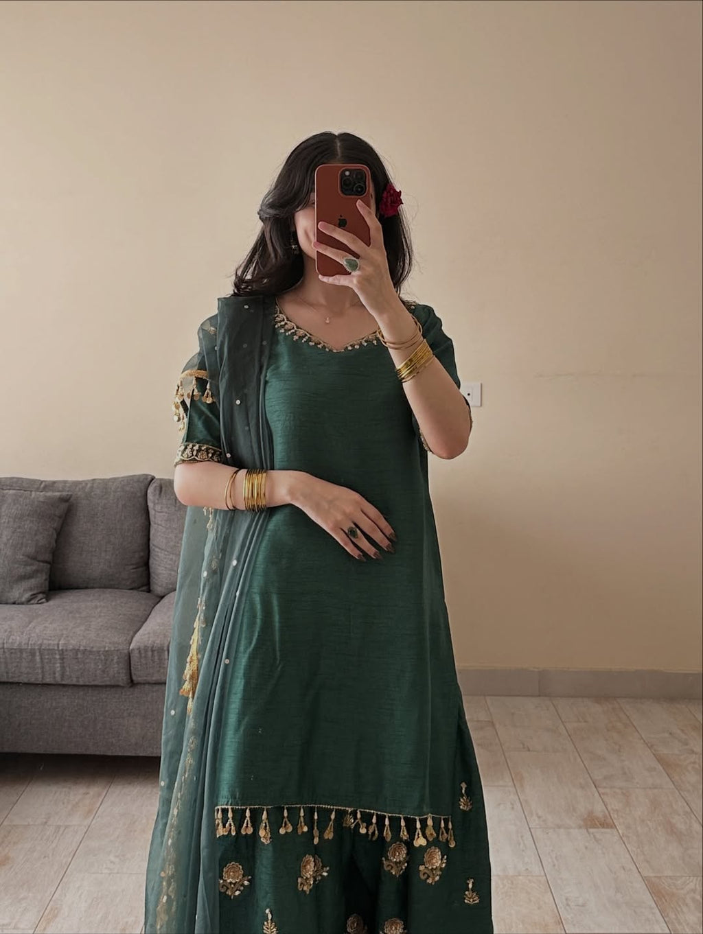 Embroidered Green Salwar Suit With Dupatta