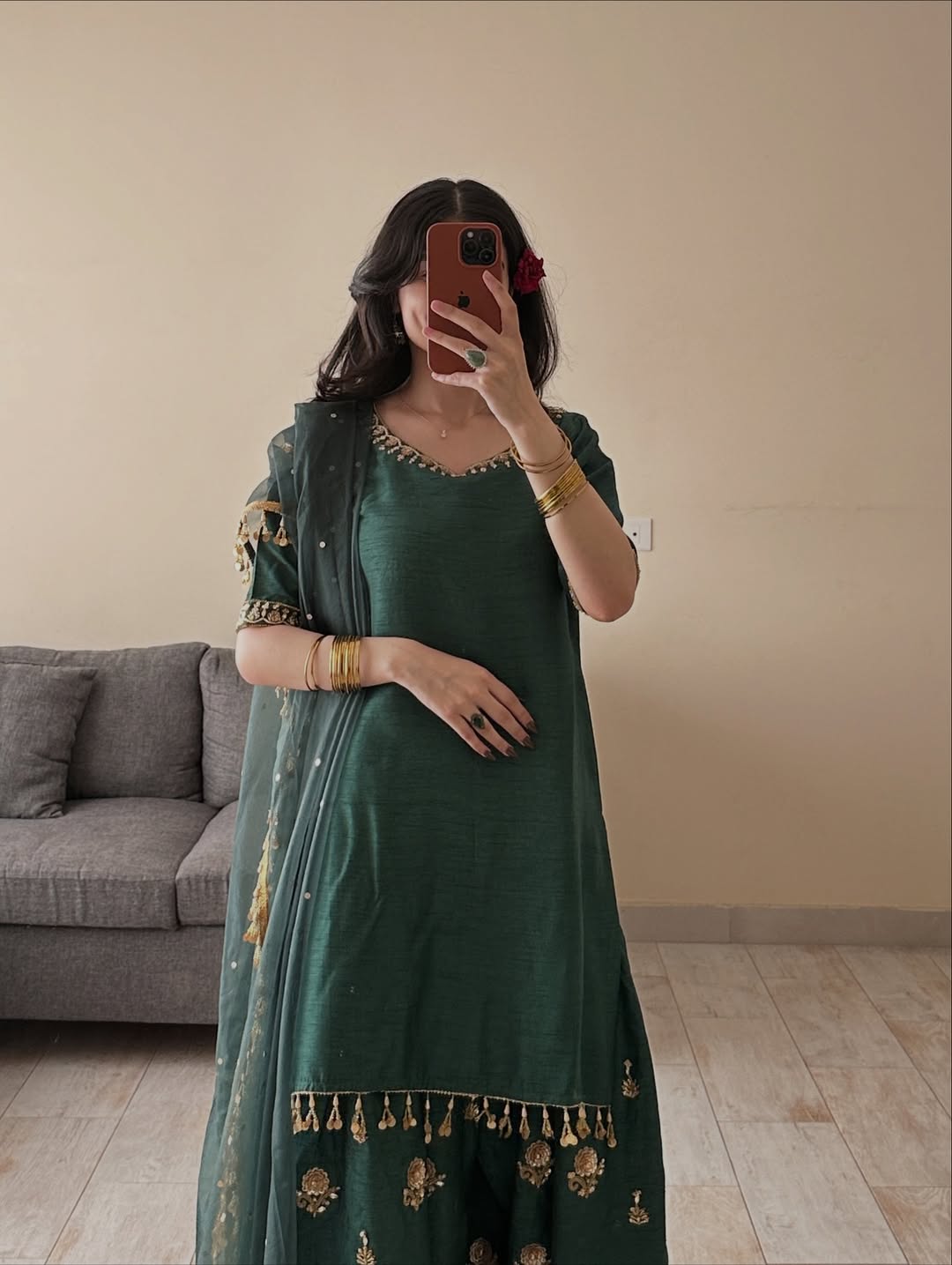 Embroidered Green Salwar Suit With Dupatta